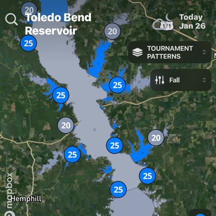 Toledo Bend - Tournament Patterns Map