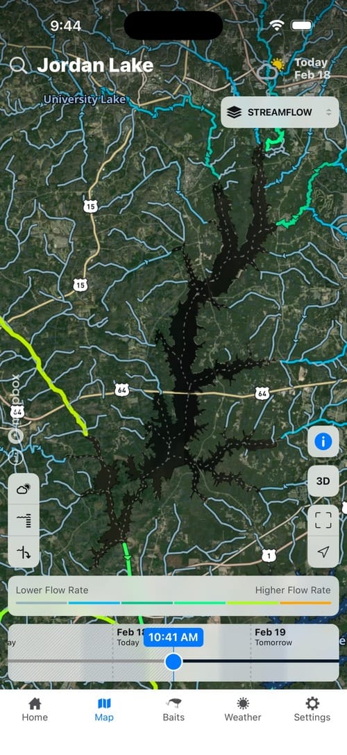 Streamflow Map showing color coded water flows