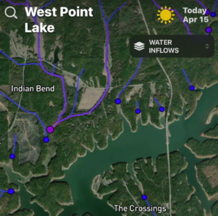 West Point Lake: Water Inflows Map