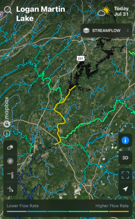 Logan Martin Lake - Streamflow Map